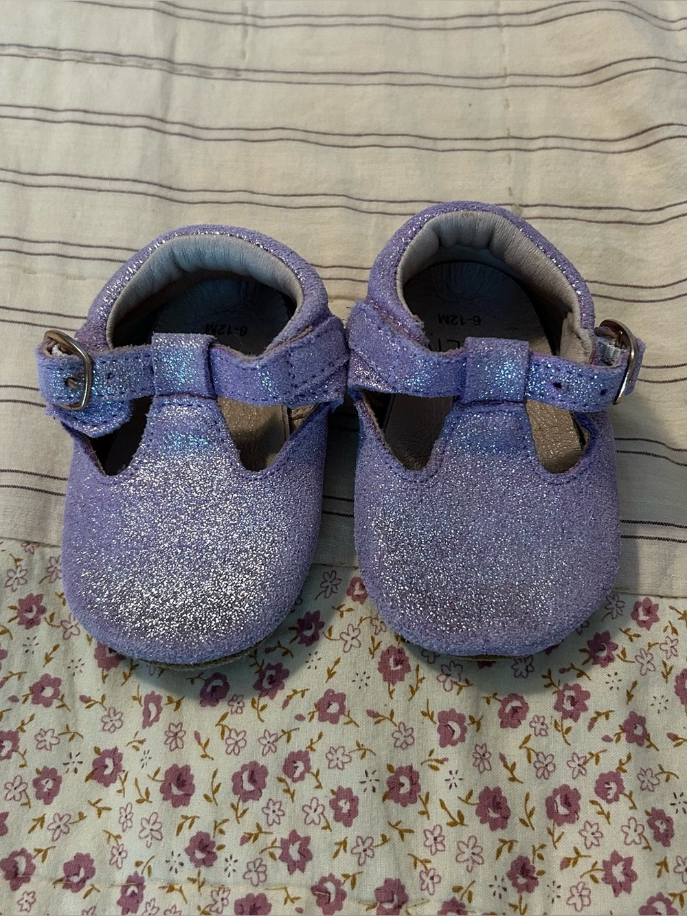 Infant purple glitter monkey feet Mary Jane sandals size 6-12 months
